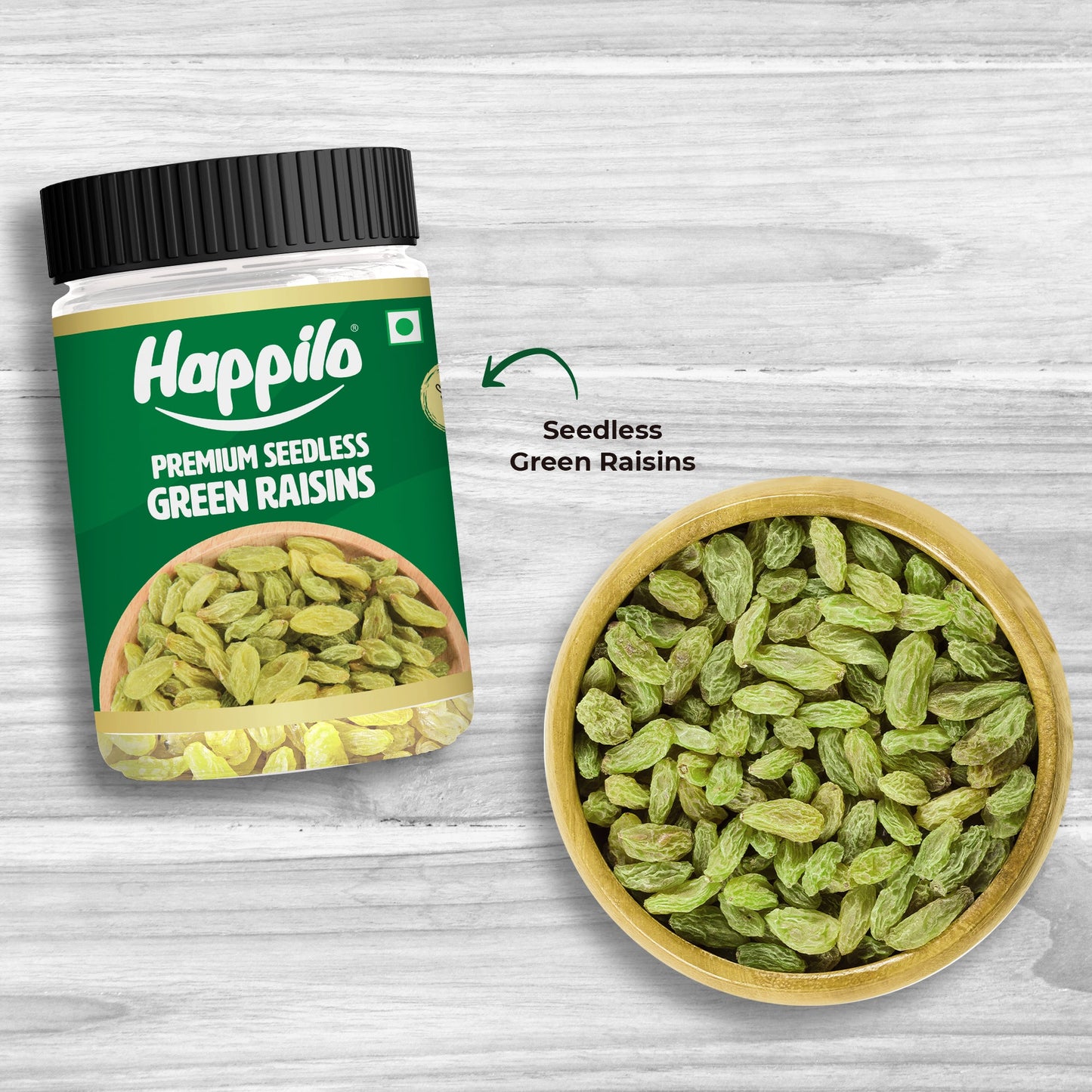 HappiloPremium Seedless Green Raisins 250g Jar