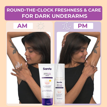 Sanfe Spotlite AM PM Underarm Lightening Combo: 3X Quicker Penetration, Glycodeep Tech, Spotlite Cream, Sensitive Area Serum for Dark Patches.