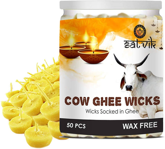 50 Pc Pure Cow Ghee Diya Wicks Wax Free