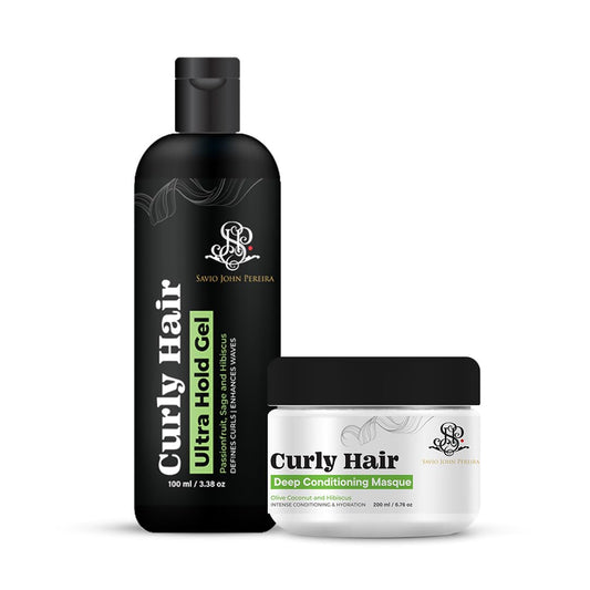 Hair Mask and Hair Gel Ultra Combo  Dry Frizzy and Wavy hair products  Curly hair Products  Hair care for curly hair  Shea Butter  Coconut  Created by Savio John Pereira pack of 2