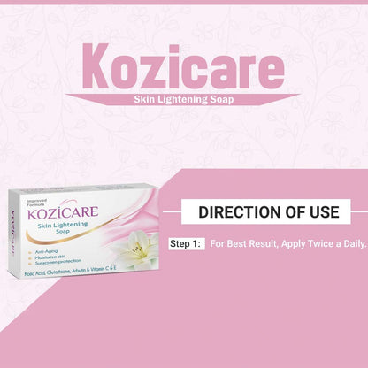 Kozicare Skin Lightening Soap: Kojic Acid, Arbutin, Vitamins C & E, Glutathione, sunscreen, moisturizes, 75g, Pack of 9.