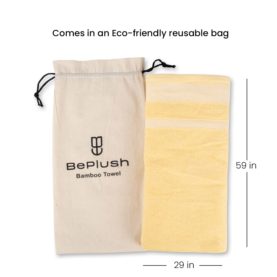 BePlush Zero Twist Bamboo Towels for Bath  Ultra Soft Highly Absorbent Quick Dry Anti Bacterial Bamboo Bath Towel for Men  Women  450 GSM 29 x 59 Inches 1 Yellow