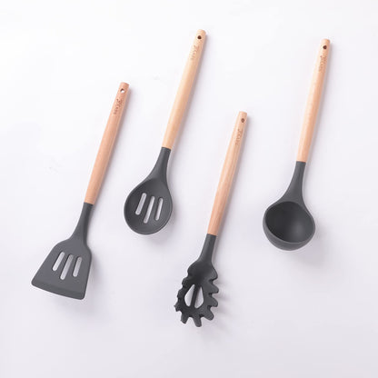 SAVYA HOME BPA-Free Silicon Spatula Set, Non-Stick, Heat Resistant, Dishwasher Safe, Set of 12, Dark Grey.