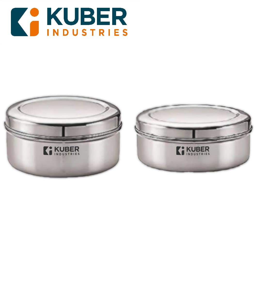 Kuber Industries Set of 2 Stainless Steel Flat Kitchen Container Set  Rust Proof  Durable  Multipurpose Easy to Clean Sturdy  Stackable  Assorted