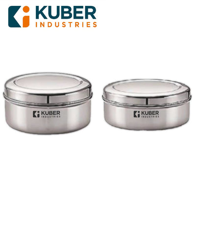 Kuber Industries Stainless Steel Flat Kitchen Container Set  Rust Proof  Durable  Multipurpose Easy to Clean Sturdy  Stackable  Kitchen Storage Containers Set of 2 - Assorted