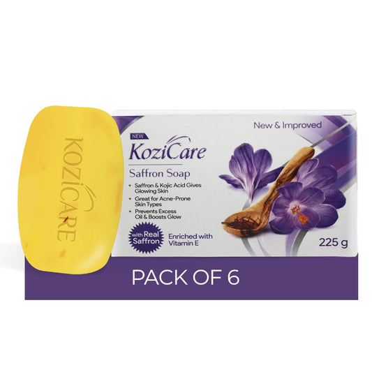 Kozicare Saffron Soap, Skin Brightening, Dark Spot Remover, Saffron, Olive Oil, Kojic Acid, Face & Body, Smooth Acne Scars, 75gm, Pack of 6