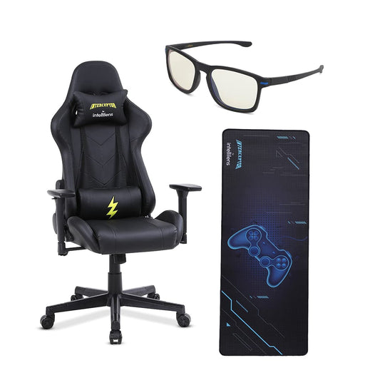 INTERCEPTOR Ergonomic Gaming Chair Gaming Mat  Gaming GlassesCombo  Premium Fabric Adjustable Neck  Lumbar Pillow 3D Adjustable Armrests
