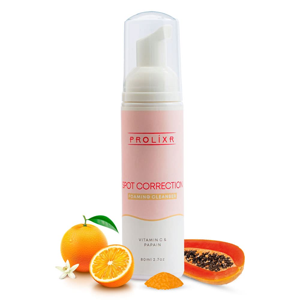 Prolixr Spot Correction Foaming Face Wash  Vitamin C  Papain  Brightens Skin  Fades Blemishes  All Skin Types - 80ml