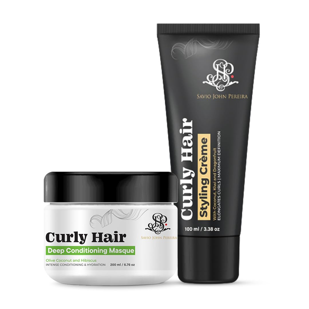 Hair Mask and Hair Cream Combo  Dry Frizzy and Wavy hair products  Curly hair Products  Hair care for curly hair  Shea Butter  Coconut  Created by Savio John Pereira pack of 2