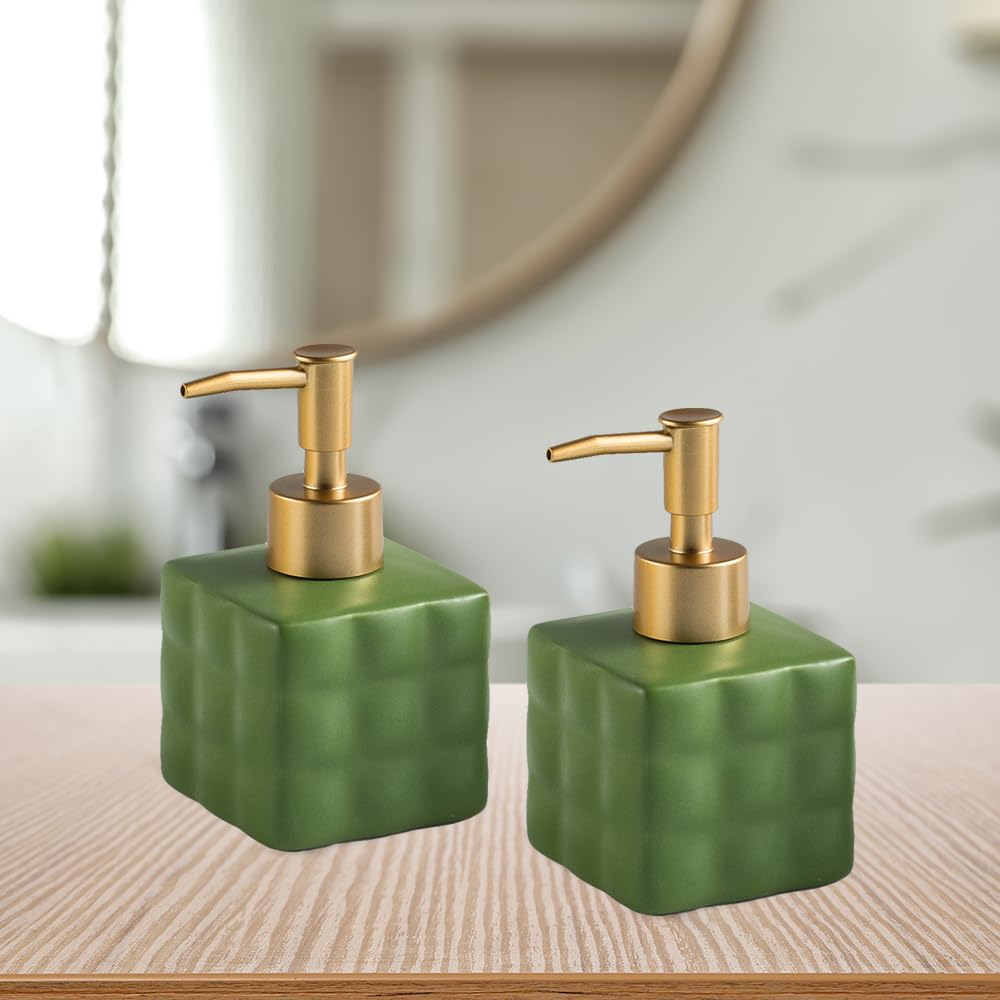 The Better Home 220ml Green Ceramic Dispenser Set of 2 for Kitchen, Wash-Basin, Bathroom. Ideal for Shampoo, Hand Wash, Sanitizer, Lotion.