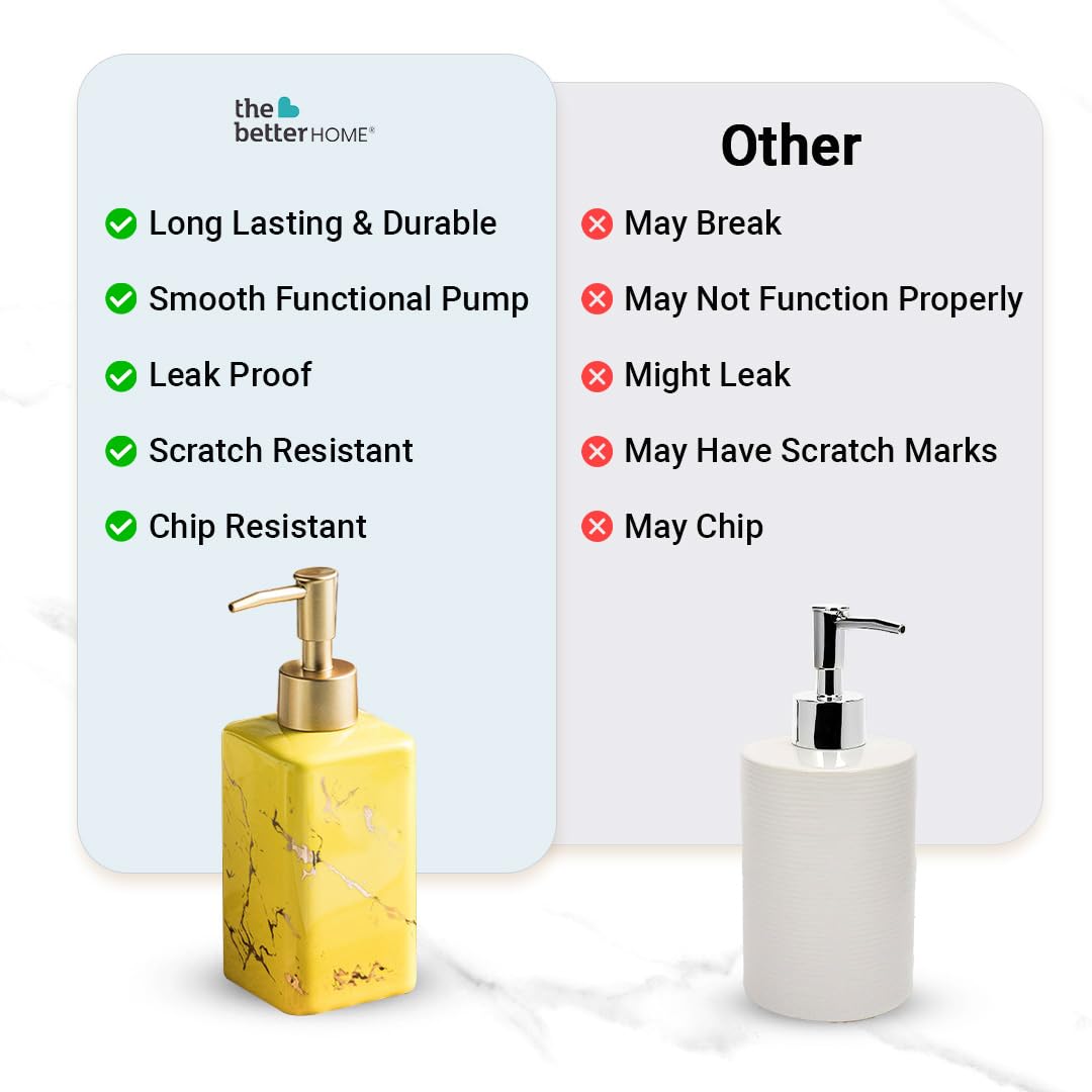 The Better Home 320ml Yellow Ceramic Dispenser for Kitchen, Wash-Basin, Bathroom - Ideal for Shampoo, Hand Wash, Sanitizer, Lotion.