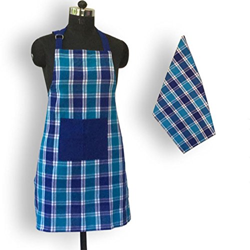 Lushomes Blue & Green Kitchen Apron Set, 2 Pc, 40x60 cm & 60x80 cm