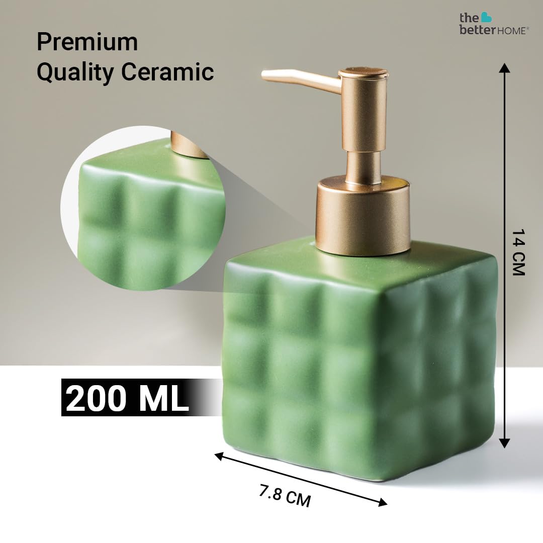 The Better Home 220ml Green Ceramic Dispenser Set of 2 for Kitchen, Wash-Basin, Bathroom. Ideal for Shampoo, Hand Wash, Sanitizer, Lotion.