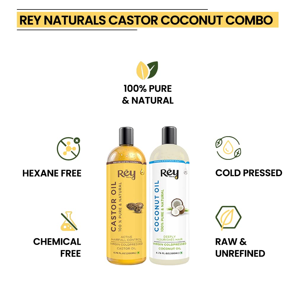 Rey Naturals Castor Oil Arandi Oil - Premium Cold Pressed for Hair  Skin Care - 200ml Castor  Coconut 200 ml  200 ml