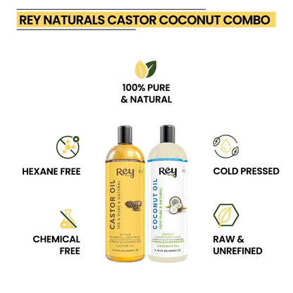 Rey Naturals Castor Oil Arandi Oil - Premium Cold Pressed for Hair  Skin Care - 200ml Castor  Coconut 200 ml  200 ml