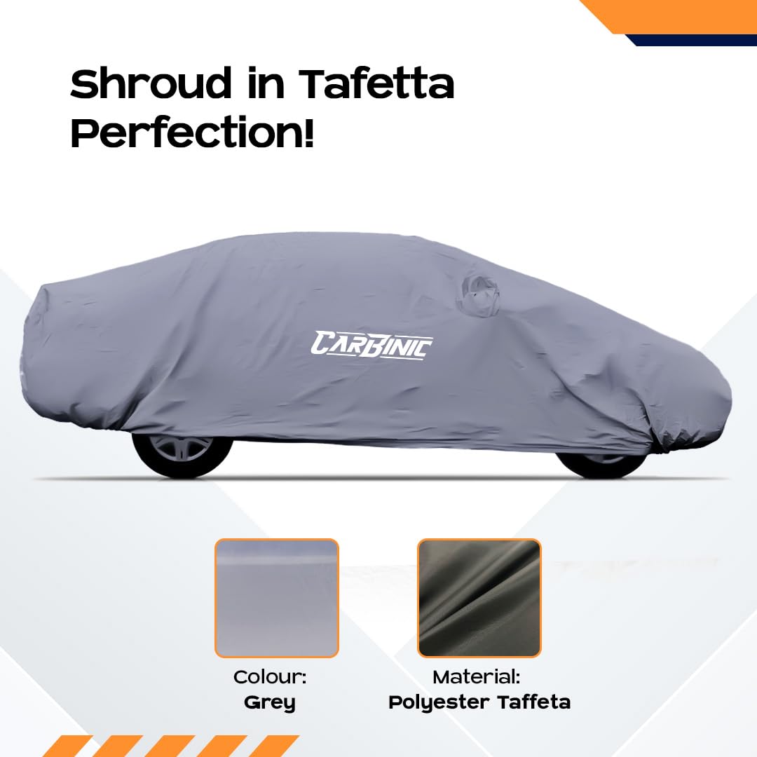 CARBINIC Car Body Cover for Maruti Brezza 2022: Water Resistant, UV Protection, Scratchproof, Dustproof, All-Weather, Mirror Pocket, Antenna, Grey