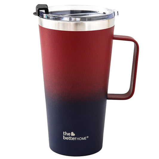 The Better Home 450ml Insulated Coffee Mug with Lid & Handle, Stainless Steel, Hot/Cold, Travel, Blue-Pink to Maroon