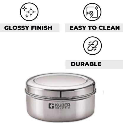 Kuber Industries Set of 2 Stainless Steel Flat Kitchen Container Set  Rust Proof  Durable  Multipurpose Easy to Clean Sturdy  Stackable  Assorted