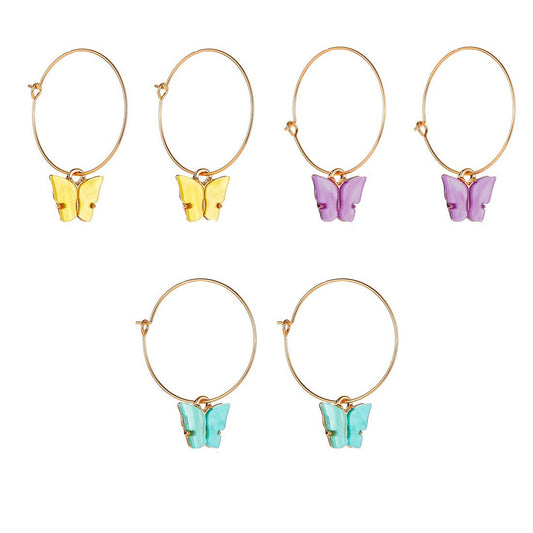 Yellow Chimes Combo of 3 Pairs Latest Fashion Gold Toned Butterfly Drop Hoop Earrings for Women and Girls medium