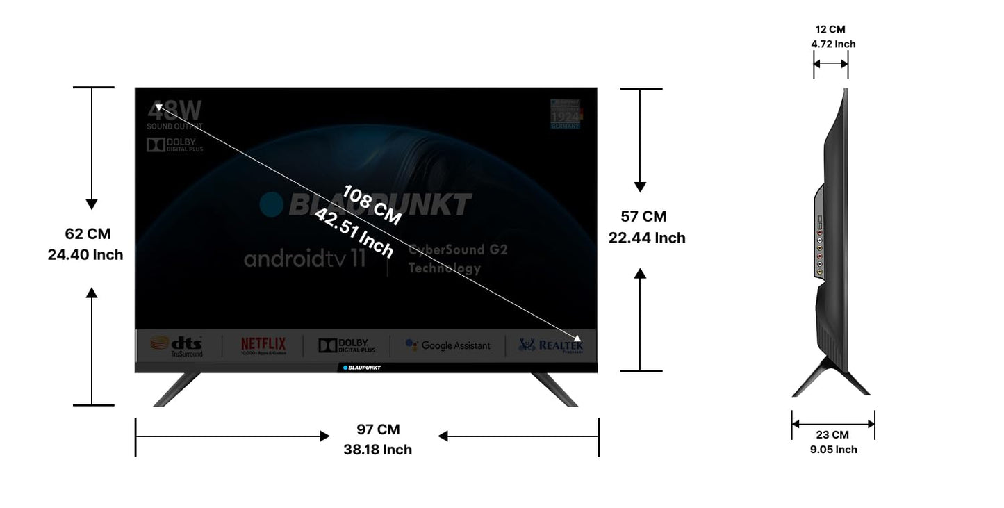 Blaupunkt CyberSound G2 Series 108 cm 43 inch Full HD LED Smart Android TV 2023 Edition with Dolby Digital Plus  48 W Sound Output 43CSG7105