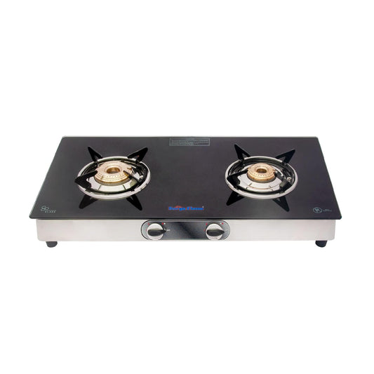 Surya Flame Supreme Gas Stove Glass Top  Stainless Steel Body  LPG Stove with Jumbo Burner  Spill Proof Design - 2 Years Complete Doorstep Warranty 2 Burner 1