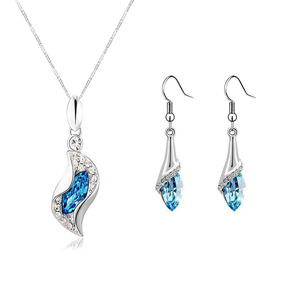 Yellow Chimes Blue Crystal Pendant Set with Earrings for Women and Girls, Silver Toned, Perfect Birthday or Anniversary Gift