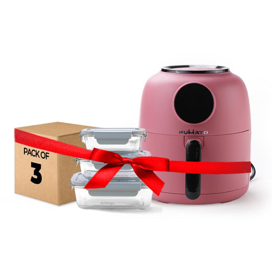 The Better Home Fumatos Kitchen Combo: Air Fryer, 9 Air Tight Glass Jars, Food Grade Material, Pink Blue.