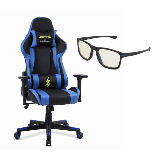 INTERCEPTOR Ergonomic Gaming Chair  Gaming Glass Combo  Premium Fabric Adjustable Neck  Lumbar Pillow 3D Adjustable Armrests