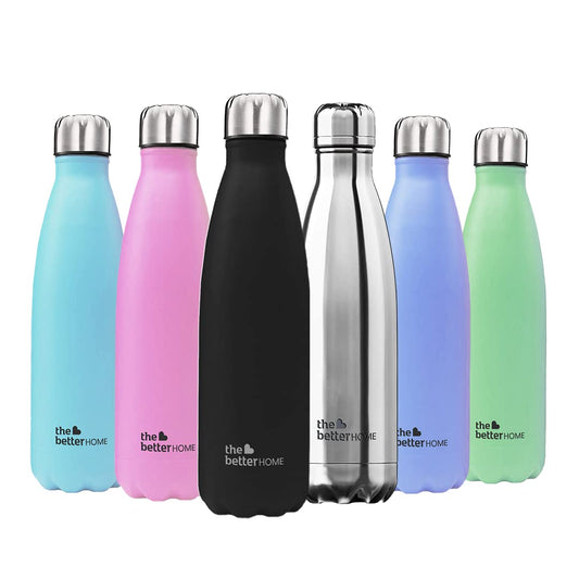 The Better Home 500ml Thermosteel Bottle, 304 Stainless Steel, Hot 18hrs, Cold 24hrs, Rustproof, Leakproof, Insulated, Black.