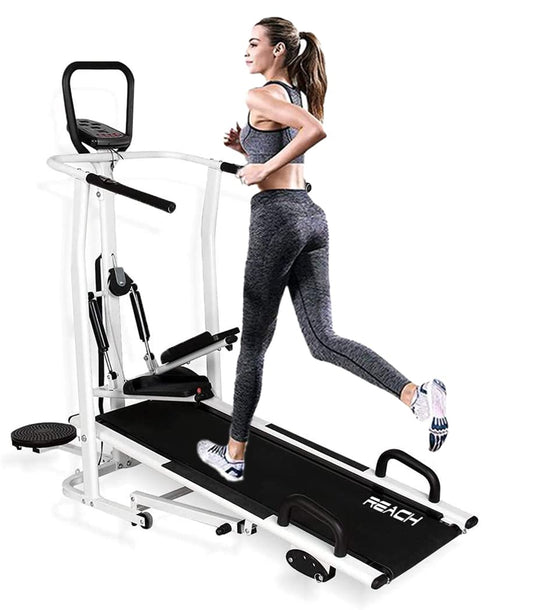 Reach 100 4 in 1 Manual Treadmill for Home Gym  Multi-Functional Jogger Twister Stepper  Push-up bar Treadmill  3 Level Manual Incline  for Full Body Workouts  Max User Weight 120kg