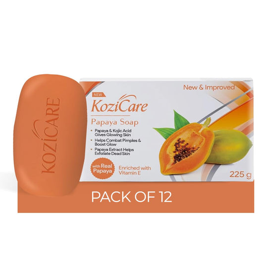 Kozicare Papaya Soap, Dark Spot Remover, Glowing Skin, Kojic Acid, Olive Oil, Papaya Extract, Moisturizing, 75gm, Pack of 12