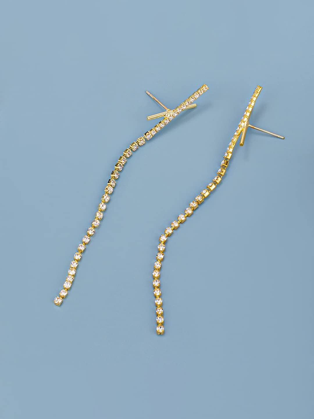 Yellow Chimes Earrings For Women Gold Tone Linear X Shape Chain Dangle Earrings For Women and Girls