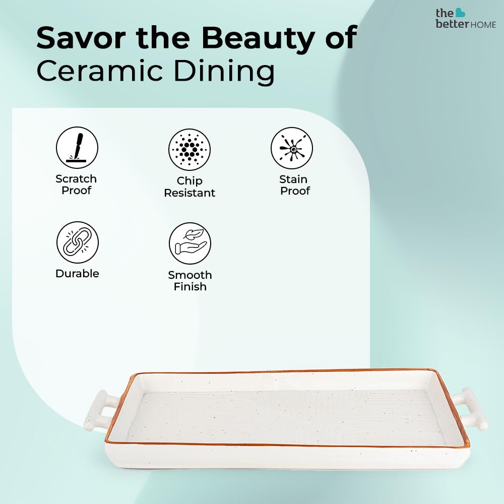 Better Home Terra Series Ceramic Serving Tray with Handles for Dry Fruits, Snacks, Appetizers, Desserts