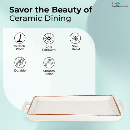 Better Home Terra Series Ceramic Serving Tray with Handles for Dry Fruits, Snacks, Appetizers, Desserts