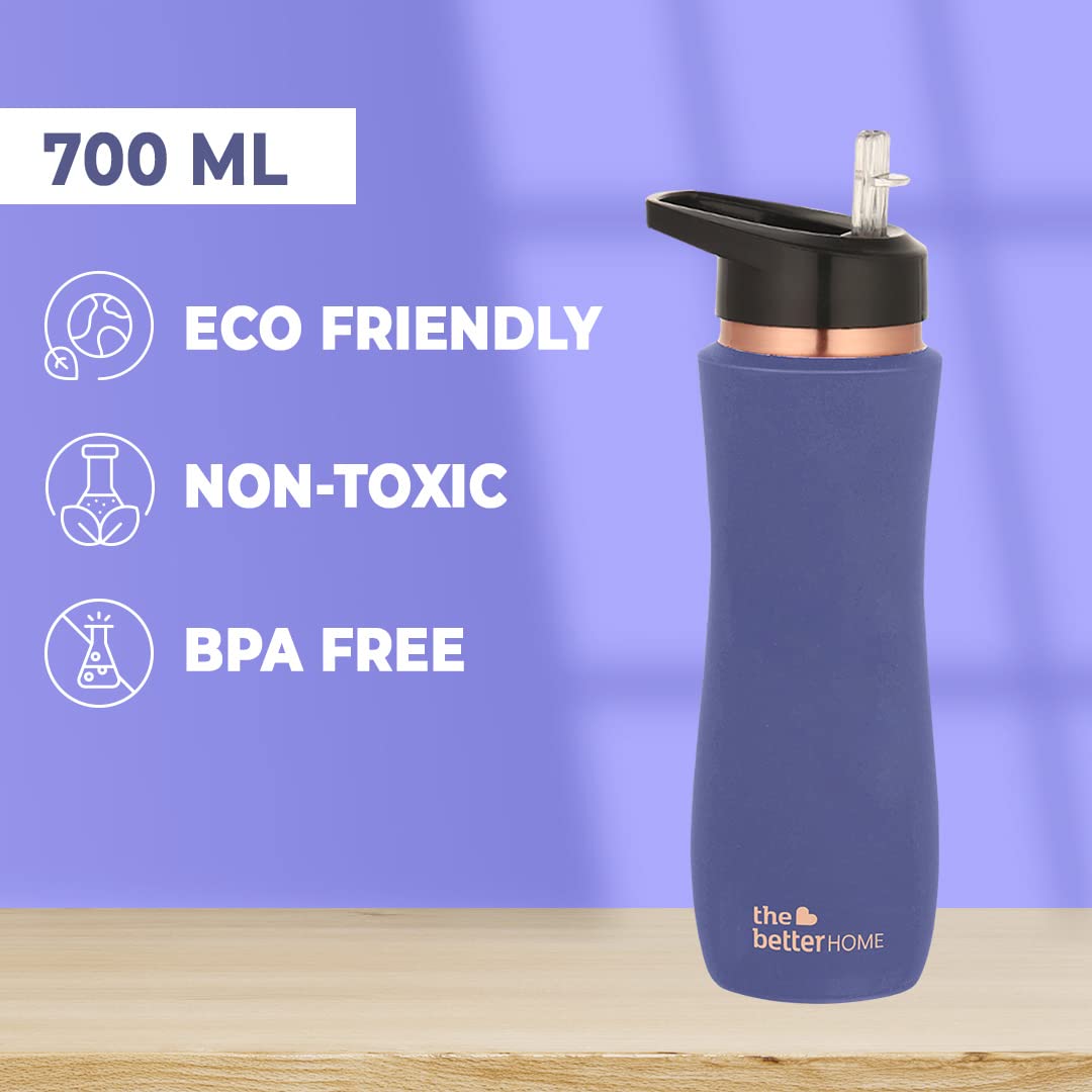 The Better Home Copper Water Bottle with Sipper, 100% Pure, BPA Free, Non-Toxic, Anti-Oxidant Properties, Purple.