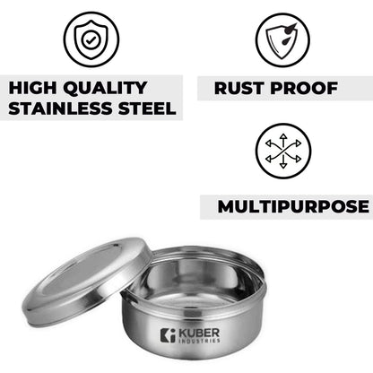 Kuber Industries Set of 2 Stainless Steel Flat Kitchen Container Set  Rust Proof  Durable  Multipurpose Easy to Clean Sturdy  Stackable  Assorted