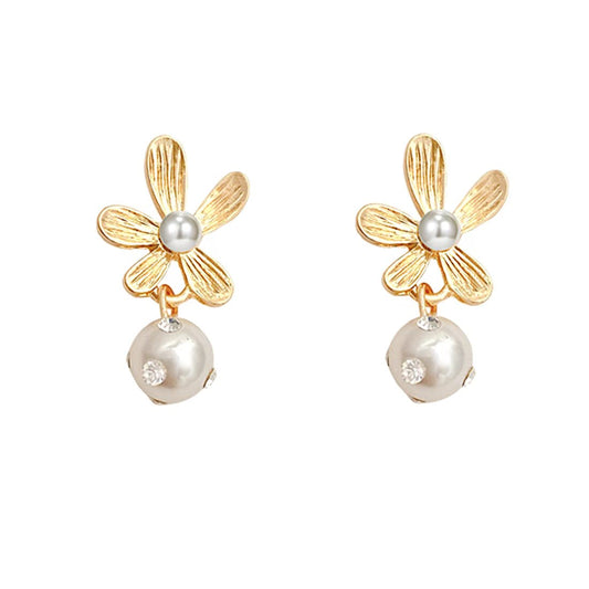 Yellow Chimes Earrings For Women Gold Tone Flower Designed Stud Pearl Hanging Drop Earrings For Women and Girls