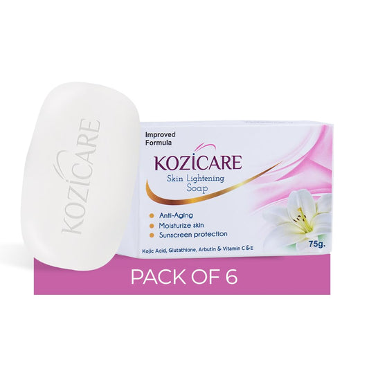 Kozicare Skin Lightening Soap Pack of 6 with Kojic Acid, Vitamin C, Anti-Aging, Sun Protection, Glowing Skin, Moisturizing for Men & Women.