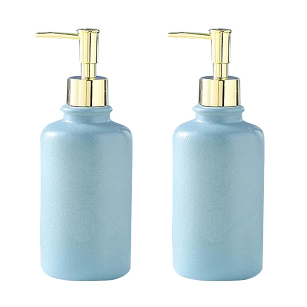 The Better Home 400ml Soap Dispenser Bottle - Blue Set of 2 Ceramic Liquid Pump Dispenser for Kitchen Wash-Basin and Bathroom