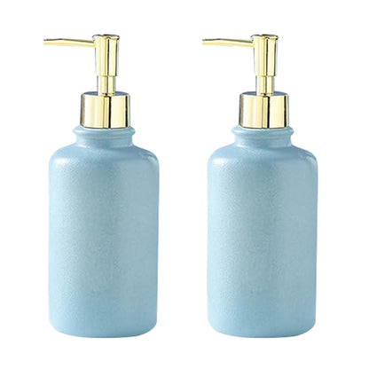 The Better Home 400ml Soap Dispenser Bottle - Blue Set of 2 Ceramic Liquid Pump Dispenser for Kitchen Wash-Basin and Bathroom