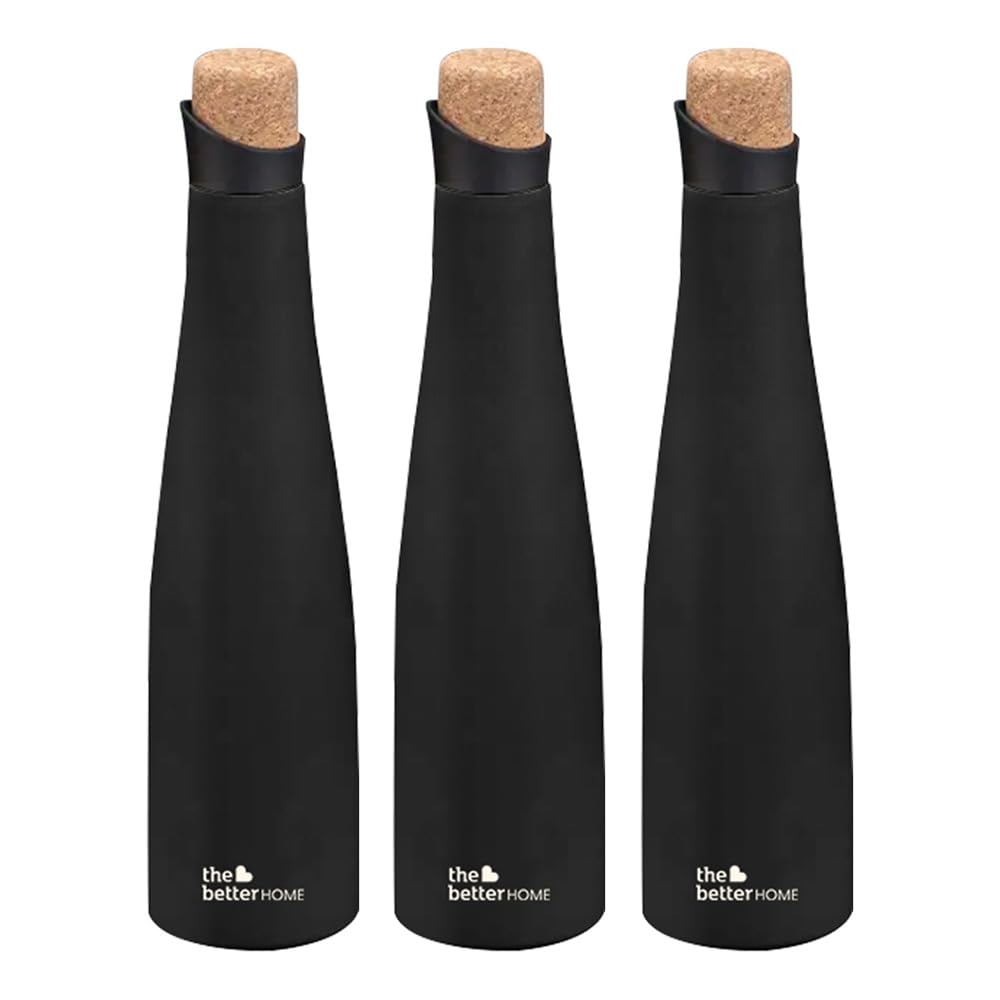 The Better Home Insulated Stainless Steel Water Bottle, 500ml, Pack of 3, 18 Hours Insulation, Leak Proof, BPA Free, Black.