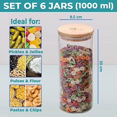 The Better Home 1000ml Tall Jars Pack of 6 & SAVYA HOME 6 pcs Big Plate Set for Kitchen Storage.