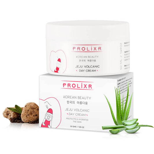 Prolixr Jeju Volcanic Day Cream - Aloe Vera  Pomegranate  Brightening  Collagen Boosting  Korean Skin Care Products  Normal Dry and Oily Skin- 50g