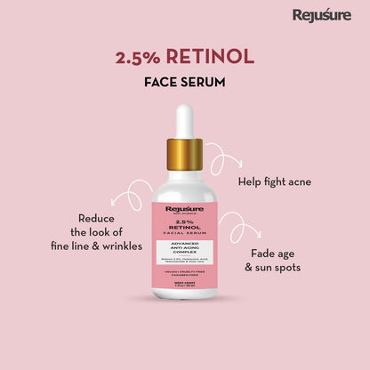 Rejusure Youthful Skin Duo  Retinol Facial Serum 30ml  Collagen Peptide Night Facial Serum 30ml - Targeted Anti-Aging Solutions for Smooth Firm Skin