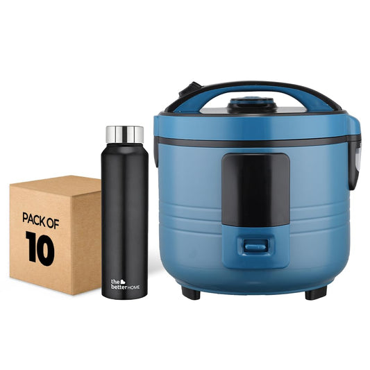 The Better Home FUMATO Cookeasy Automatic 500W Electric Rice Cooker 1.5L Blue  Stainless Steel Water Bottle 1 Litre Pack of 10 Black