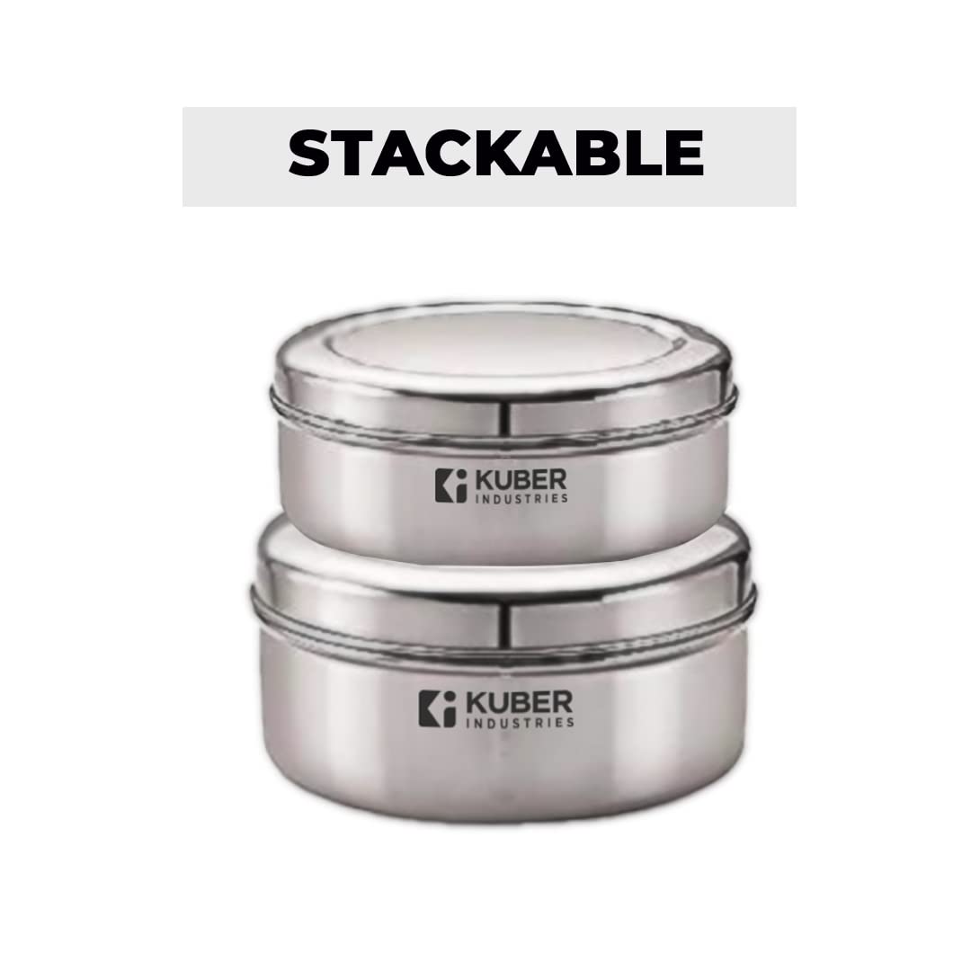 Kuber Industries Set of 2 Stainless Steel Flat Kitchen Container Set  Rust Proof  Durable  Multipurpose Easy to Clean Sturdy  Stackable  Assorted