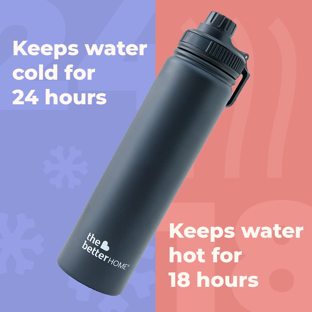 The Better Home 1000 Stainless Steel Insulated Water Bottle with Sipper 710ml  Thermos Flask Sports Water Bottle  Hot and Cold Steel Water Bottle  Food Grade  BPA Free Pack of 1 Black