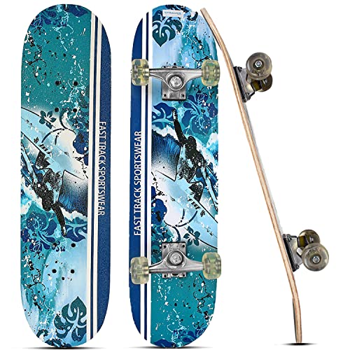 Strauss Bronx FT Lightweight Skateboard, 31x8, 8-Layer Maple Deck, Non-Slip Grip Tape, 2" PU Wheels, Suitable for All Ages