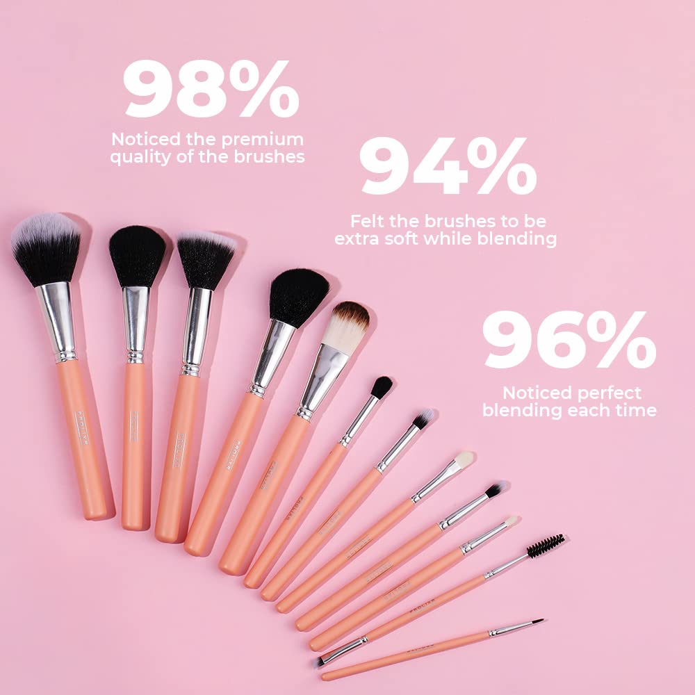 Prolixr Eye Makeup Brush Set - 12 Professional Vegan Brushes, Precise Application, Seamless Blending, Includes Pink Travel Pouch