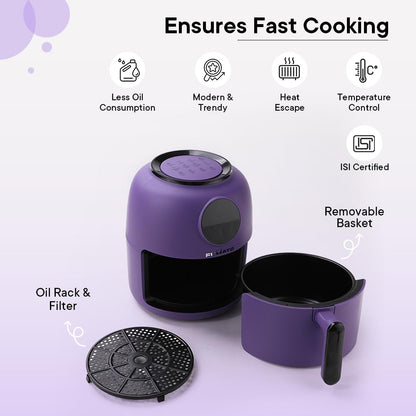 The Better Home FUMATO Aerochef Air fryer With Digital Touchscreen Panel 4.5L Purple  Stainless Steel Water Bottle 1 Litre Purple